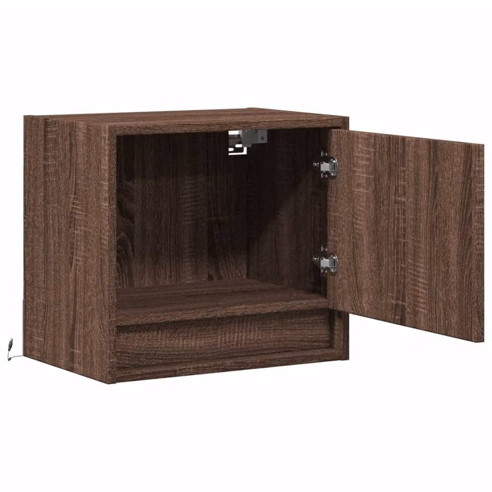 Berkfield Home Set of 2 Wall-mounted Bedside Cabinets with Integrated LED Lights in Brown Oak – 4