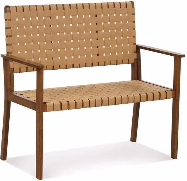 Nordara Elegant 2-Seater Garden Loveseat Bench with PU Seat in Natural and Brown – 1