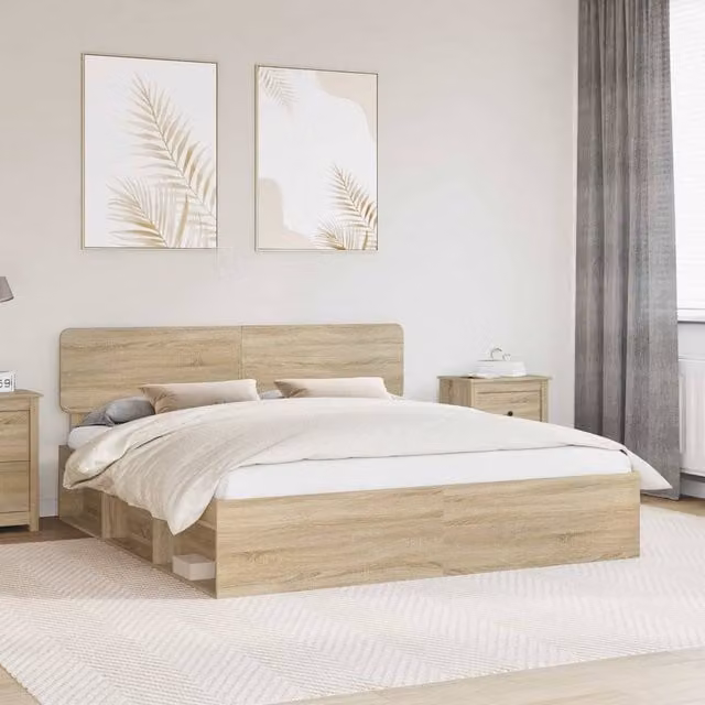 Berkfield Home Sonoma Bed Frame with Headboard in Brown Solid Pine Wood, 200 x 200 cm – 1