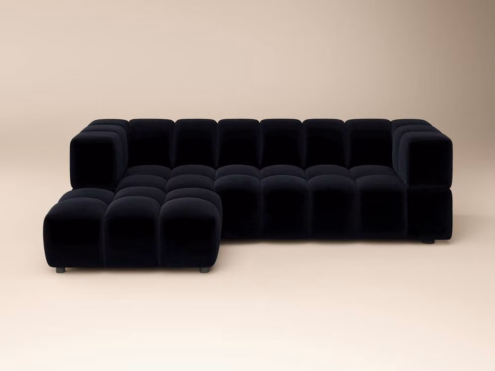 Solace+Co Jenson 3 Seater Velvet Fabric Sofa in Black with Matching Ottoman and Scatter Cushions – 2