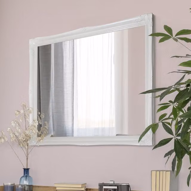 MirrorOutlet Large Antique Design Ornate Rectangular Wall Mirror, White, W: 137 cm, H: 107 cm