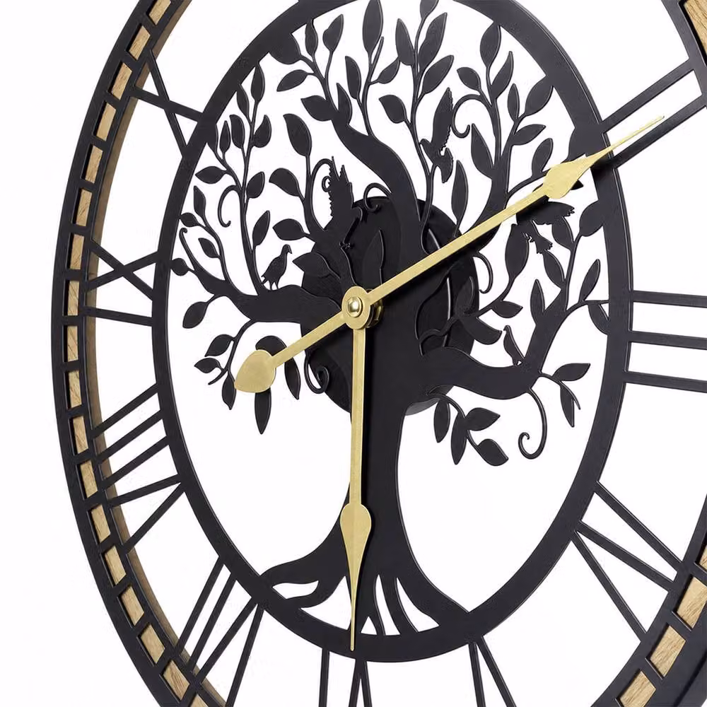 Yezi Silent Quartz Wall Clock with Black and Gold Tree Design, Diameter: 40 cm – 5