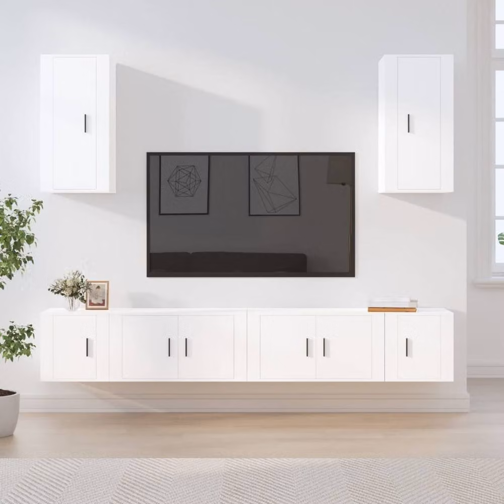 Berkfield Home 6 Piece Classic White Matt Lowboard TV Cabinet Set – 2