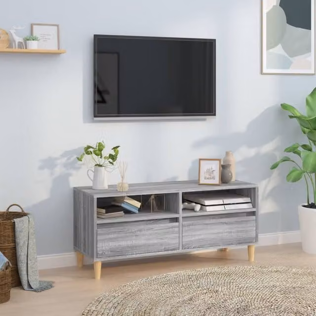 Berkfield Home Grey Sonoma TV Cabinet in Engineered Wood W: 100 cm, D: 34.5 cm, H: 44.5 cm