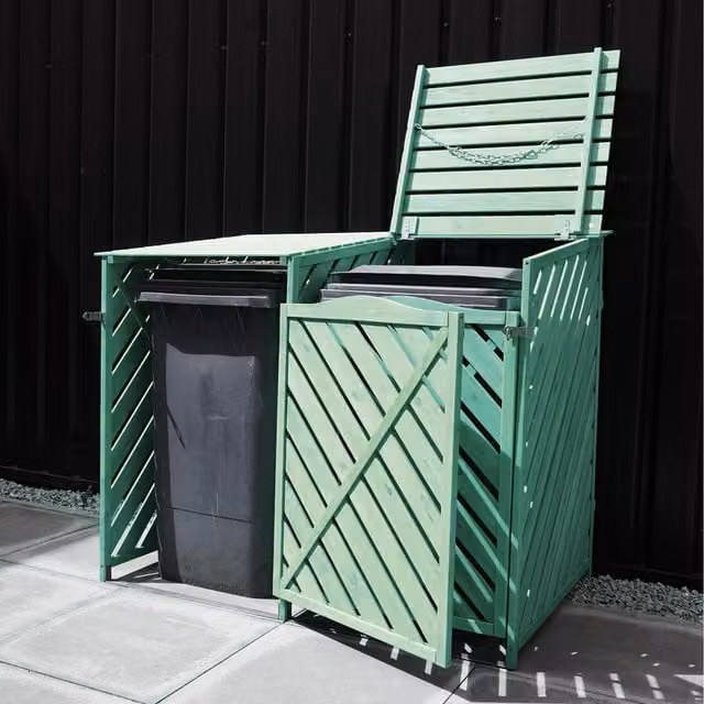 Jack Stonehouse Rustic Wooden Double Wheelie Bin Storage Shed for 2x 240L or 360L Bins, Green