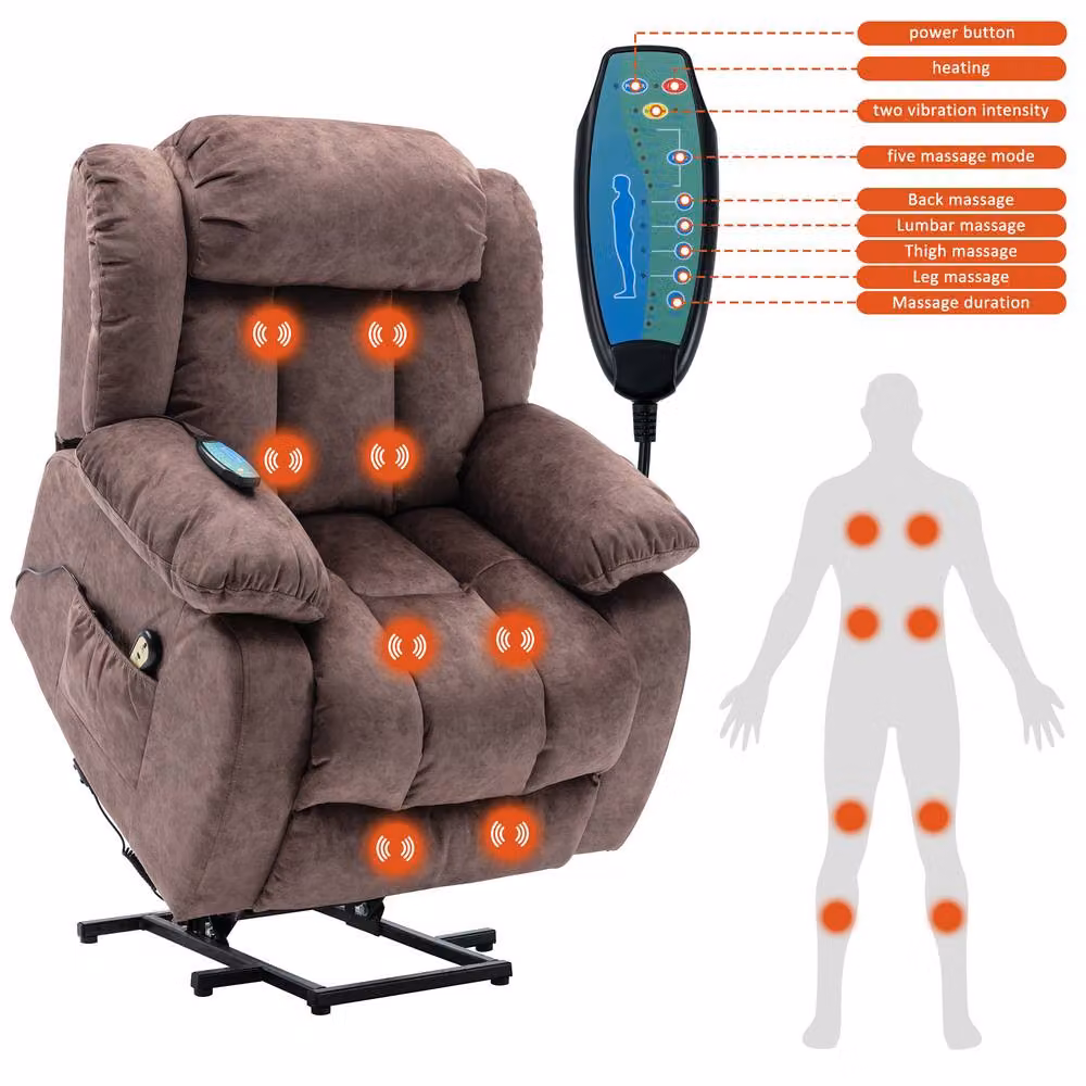 Merax Power Lift Recliner Chair with 8-Point Vibration Massage and Lumbar Heat in Brown Microfibre Fabric – 5