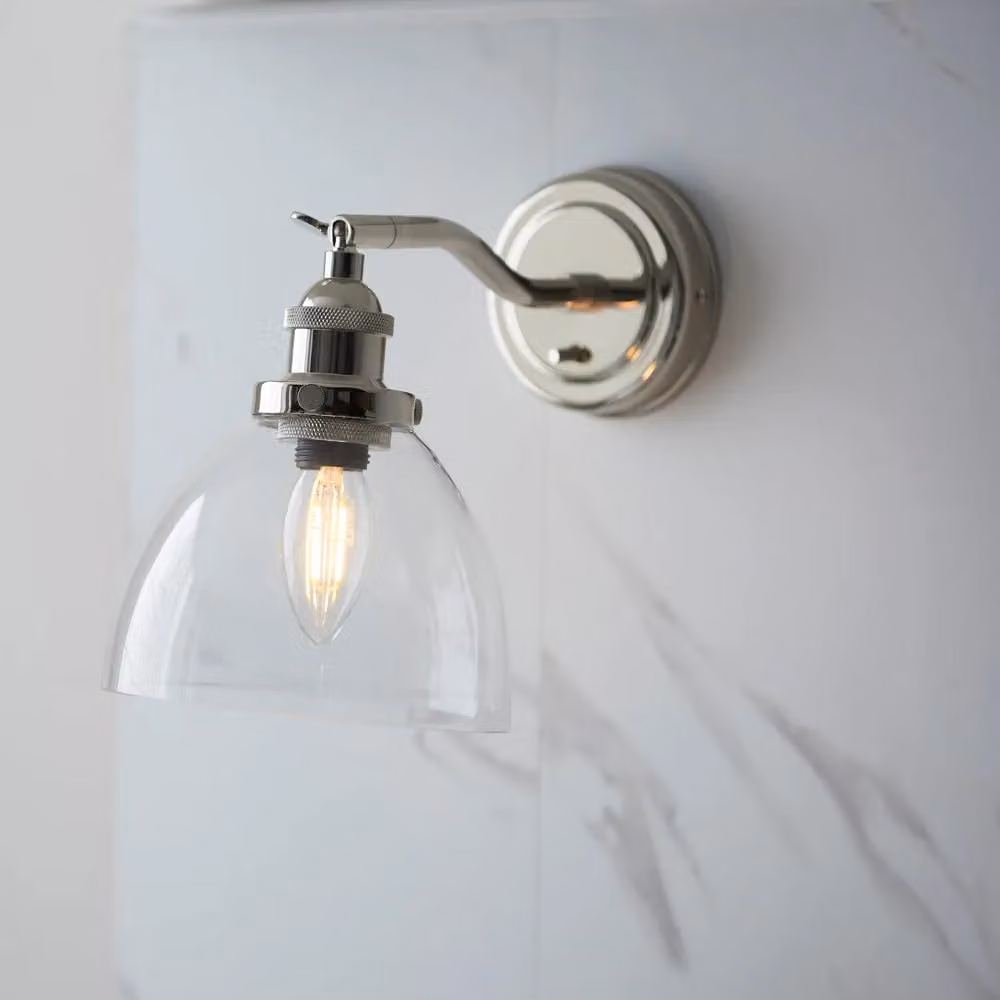 Loops Silver Wall Light Fitting with Transparent Glass Shade and Knurled Metal Detailing – 2