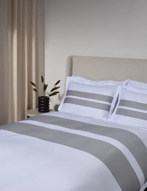 M&S x Kelly Hoppen Grey and White Sateen Striped Cotton Bedding Set W: 180 cm, D: 200 cm