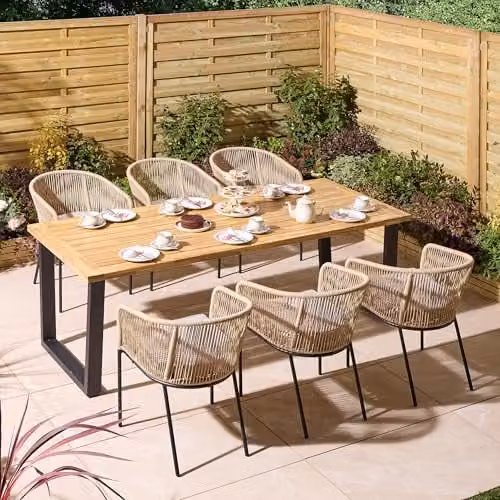Rowlinsons Oslo 6 Seat Acacia Wood Dining Set in Brown and Grey with Powder Coated Steel, W: 210 cm