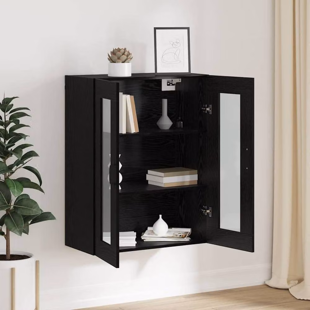 Berkfield Home Hanging Wall Cabinet in Black with Glass Doors, W/D/H: 69.5 x 34 x 90 cm – 3