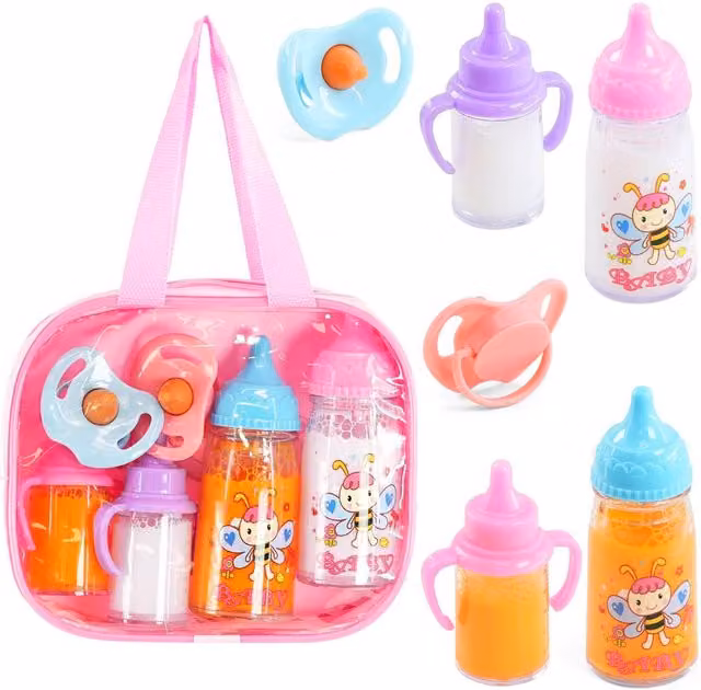BiBi Doll 7 Piece Baby Doll Accessories Set in Pink and Multicolour