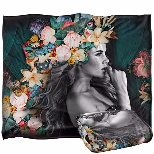 Bcreative Reinders Flower Girl Floral Portrait Super Soft Fleece Throw Blanket, Multicolour, W: 152 cm, D: 127 cm