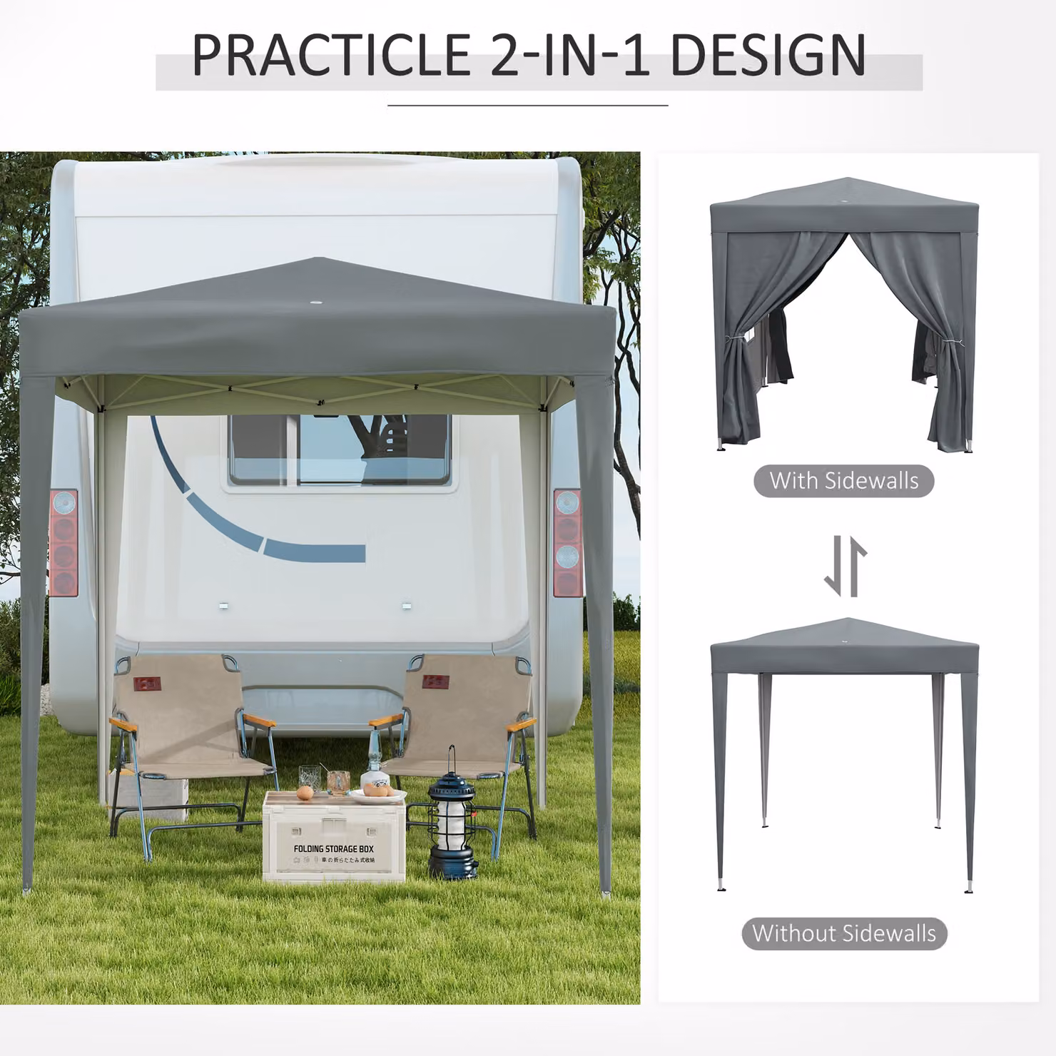 Outsunny Grey Pop Up Gazebo with Sides and Metal Frame, W/D/H: 200 x 200 x 240 cm – 5