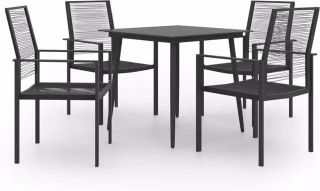 Berkfield Home 5 Piece Modern Garden Dining Set in Black with Glass and Rattan