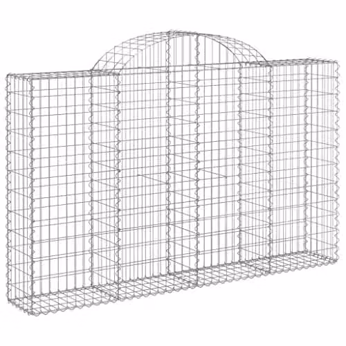 vidaXL Set of 20 Arched Gabion Baskets in Silver Galvanised Steel, W/D/H: 200 x 30 x 120/140 cm