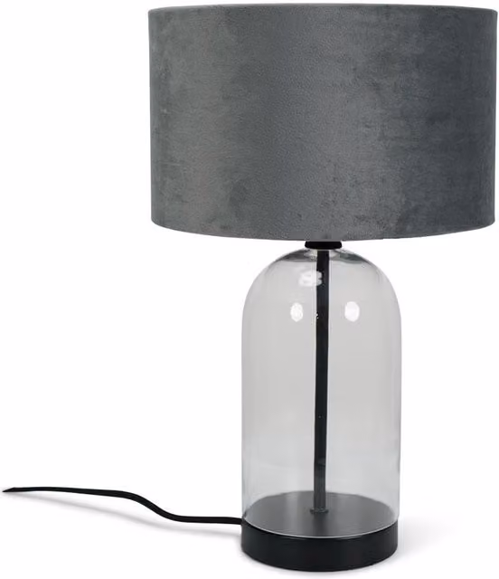 Jessy Glass Table Lamp with Black and Grey Fabric Shade