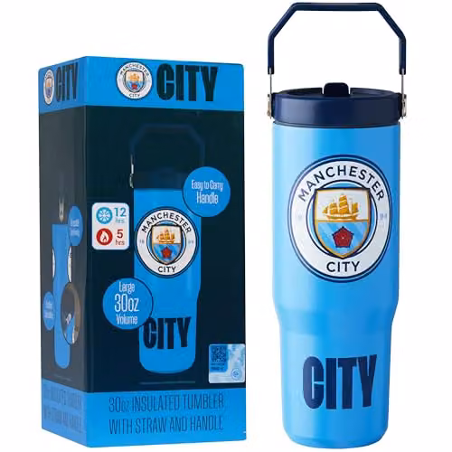 Get Trend Manchester City Insulated Stainless Steel Tumbler with Straw and Handle, 850ml, Blue – 1