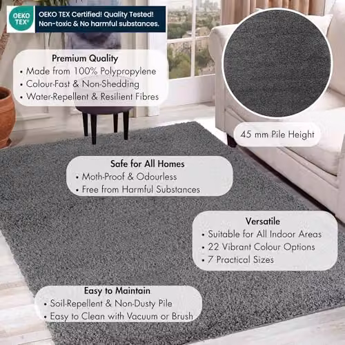 Serdim Rugs Grey Plain Modern Machine Woven Living Room Area Rug, W: 60 cm, L: 110 cm – 3