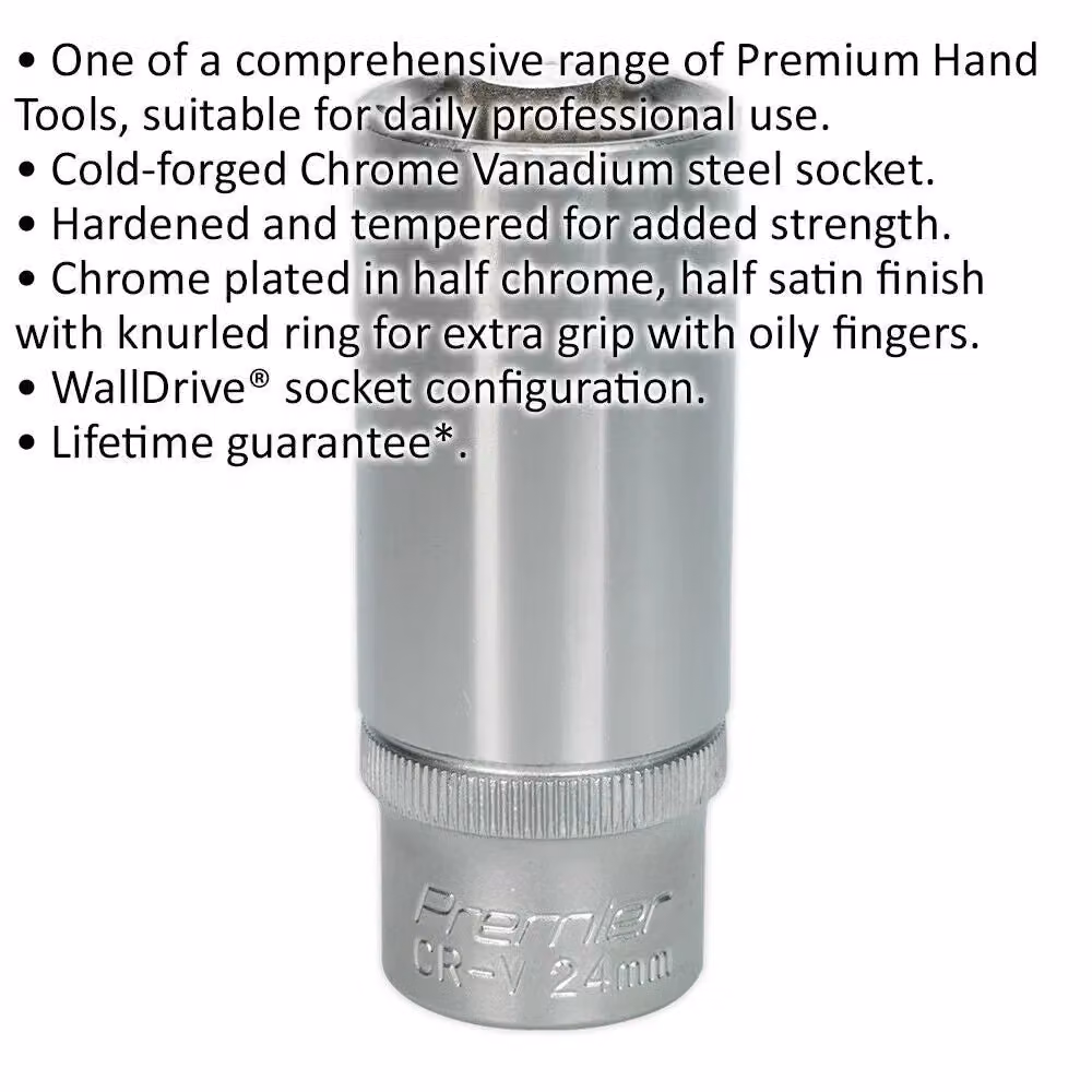 Loops 24mm Deep Drive Socket 1/2 inch Square Drive in Silver Chrome Vanadium Steel – 2