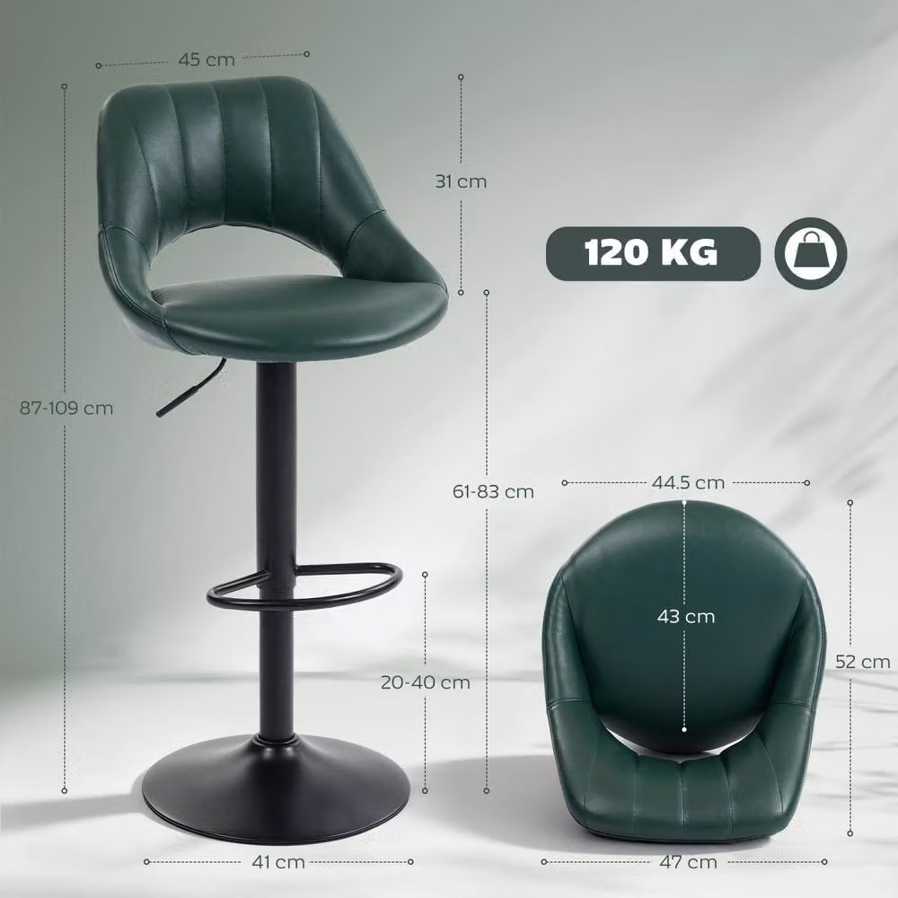 Wyld Haus Nimba Set of 2 Dark Green Faux Leather Adjustable Counter Bar Stools – 4