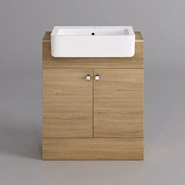 SPETLEK Freestanding Modern Bathroom Basin Sink Unit in Light Oak with Soft-Close Hinged Doors