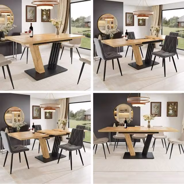 Rolipo Extendable Rectangular Dining Table in Brown with MDF Laminate Top and Metal Legs, W: 120 cm, H: 76 cm