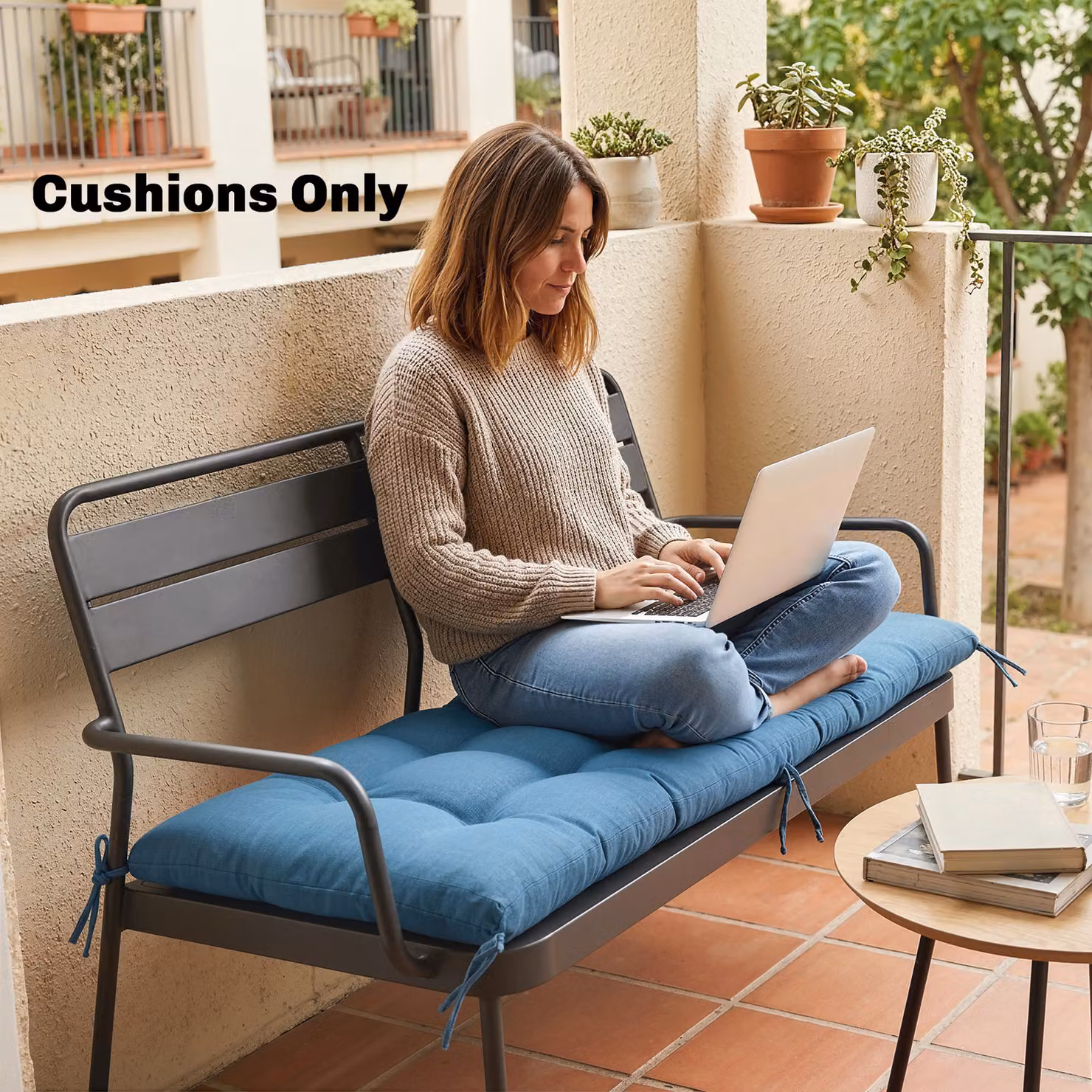 Outsunny Blue Memory Foam Sun Lounger Cushion with Ties – 8