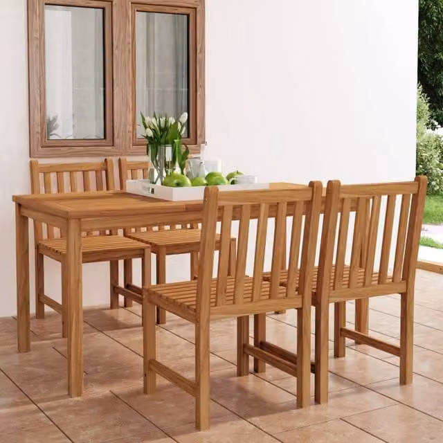 Berkfield Home 5 Piece Garden Dining Set in Brown Solid Teak Wood