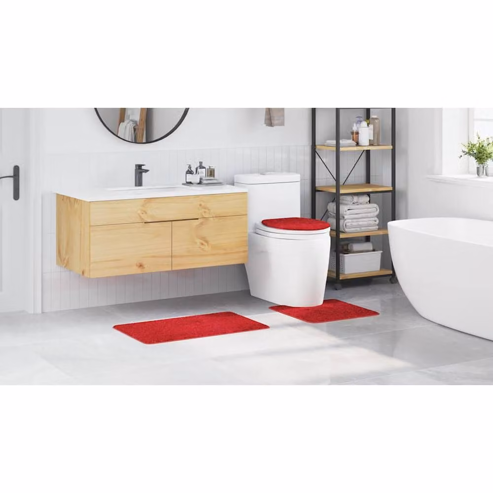 Berkfield Home 3 Piece Red Non-Slip Bath Mat Set – 3
