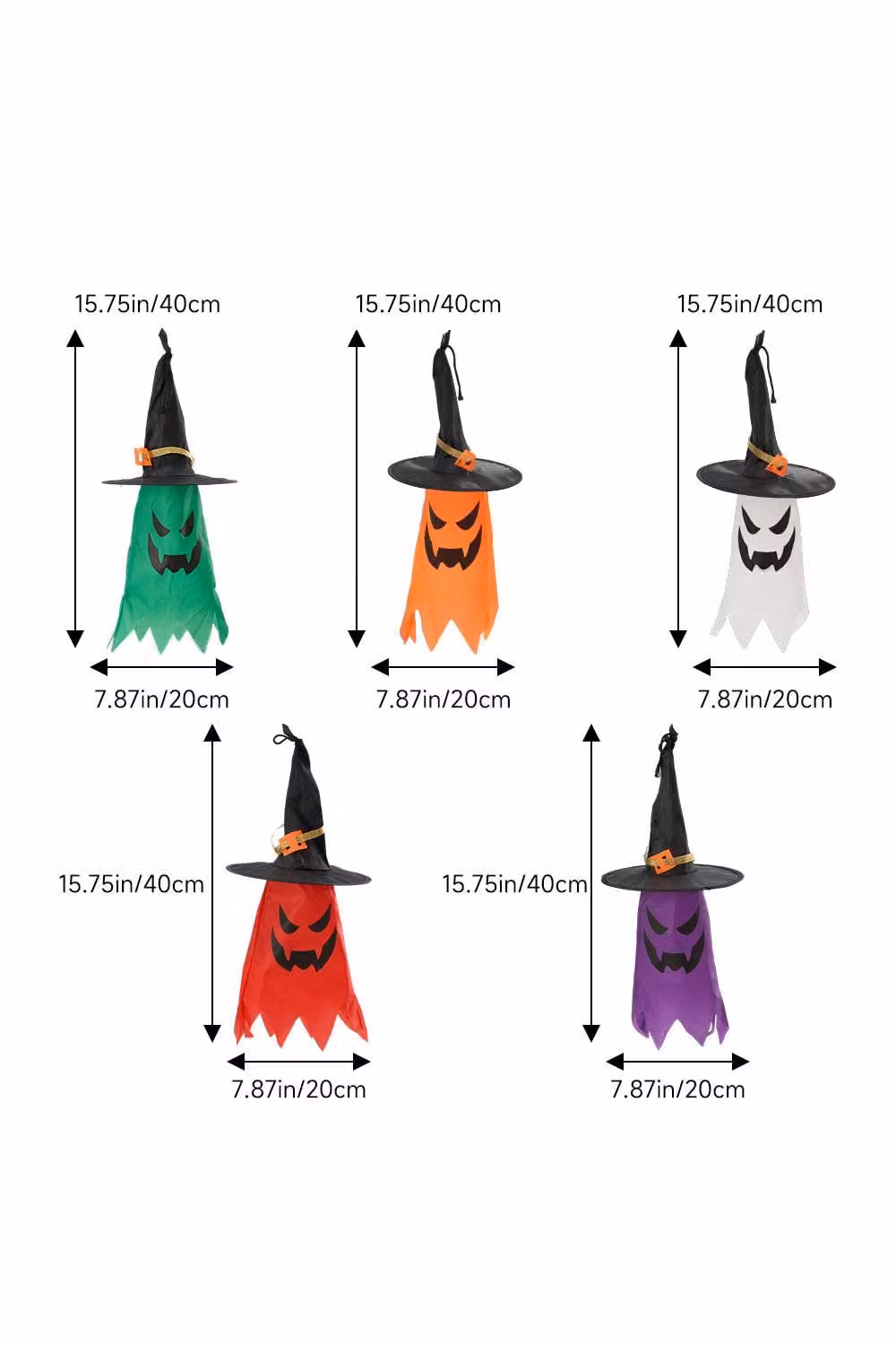Garden Sanctuary 5-Piece Halloween Decoration Set with LED Light-Up Ghost and Witch Hats in Black and Multicolour – 2