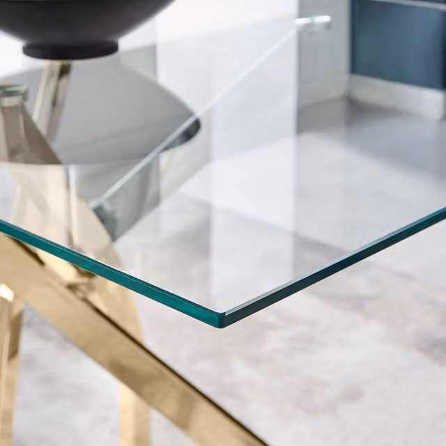 FurnitureboxUK Leonardo Gold Dining Set with 4 Cream Pesaro Gold Leg Chairs and Transparent Glass Table