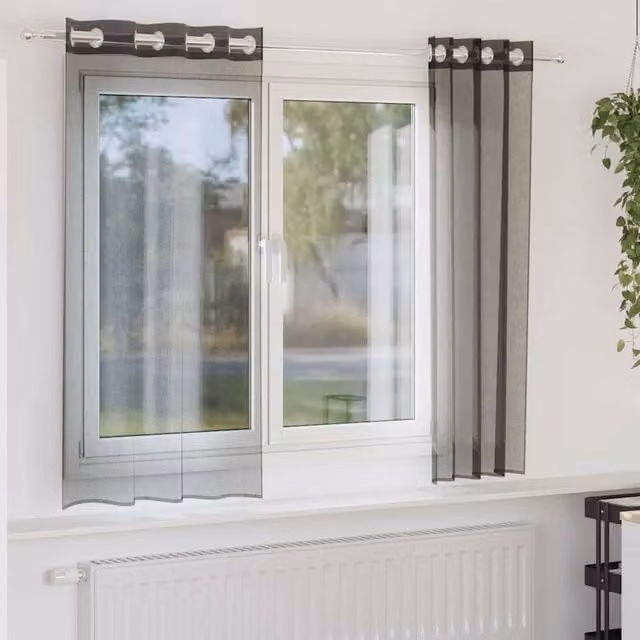 Berkfield Home Black Transparent Voile Fabric Panel Curtains with Eyelets, 2 Pack, W: 140 cm, H: 175 cm – 1