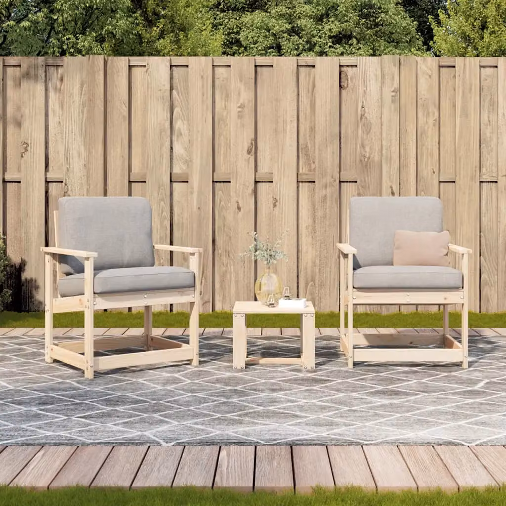 Berkfield Home 3 Piece Rustic Solid Wood Pine Garden Lounge Set in Brown – 2