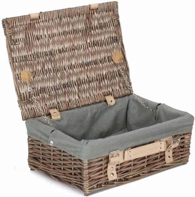 Red Hamper Antique Wash Split Willow Picnic Basket with Grey Lining, 35 cm