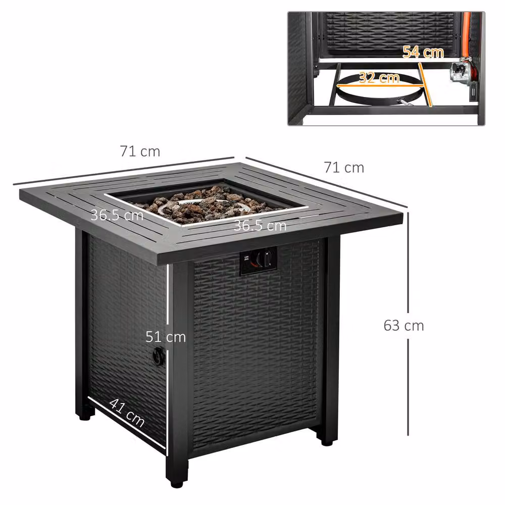 Rolipo Black Rattan Gas Fire Pit Table, 40,000 BTU, W/D/H: 71 x 71 x 63 cm – 4