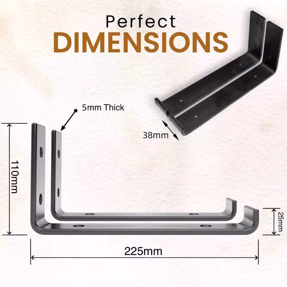 PAWNORA 2 Pack of Matt Black Rustic Wall Mounted Shelf Brackets – 2