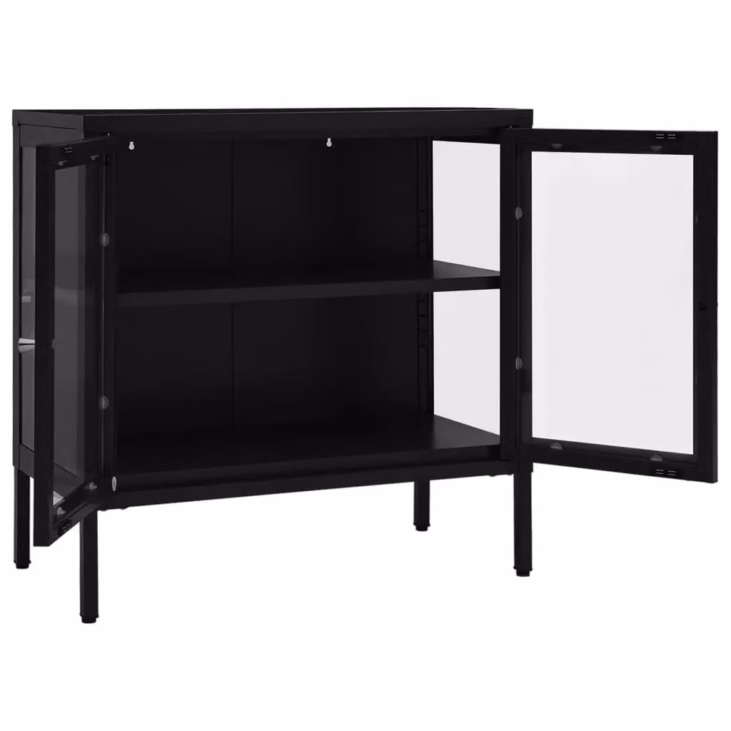 Berkfield Home Black Steel and Glass Sideboard, W/D/H: 70 x 35 x 70 cm – 3