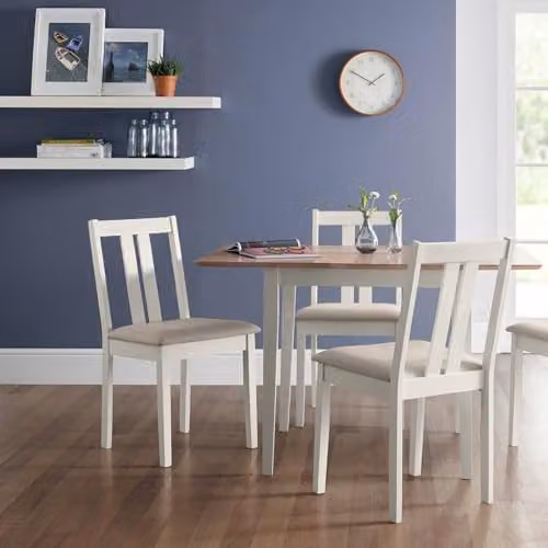 Julian Bowen Rufford Extendable Dining Table in Ivory and Natural Wood, W/D/H: 80 x 80 x 75 cm