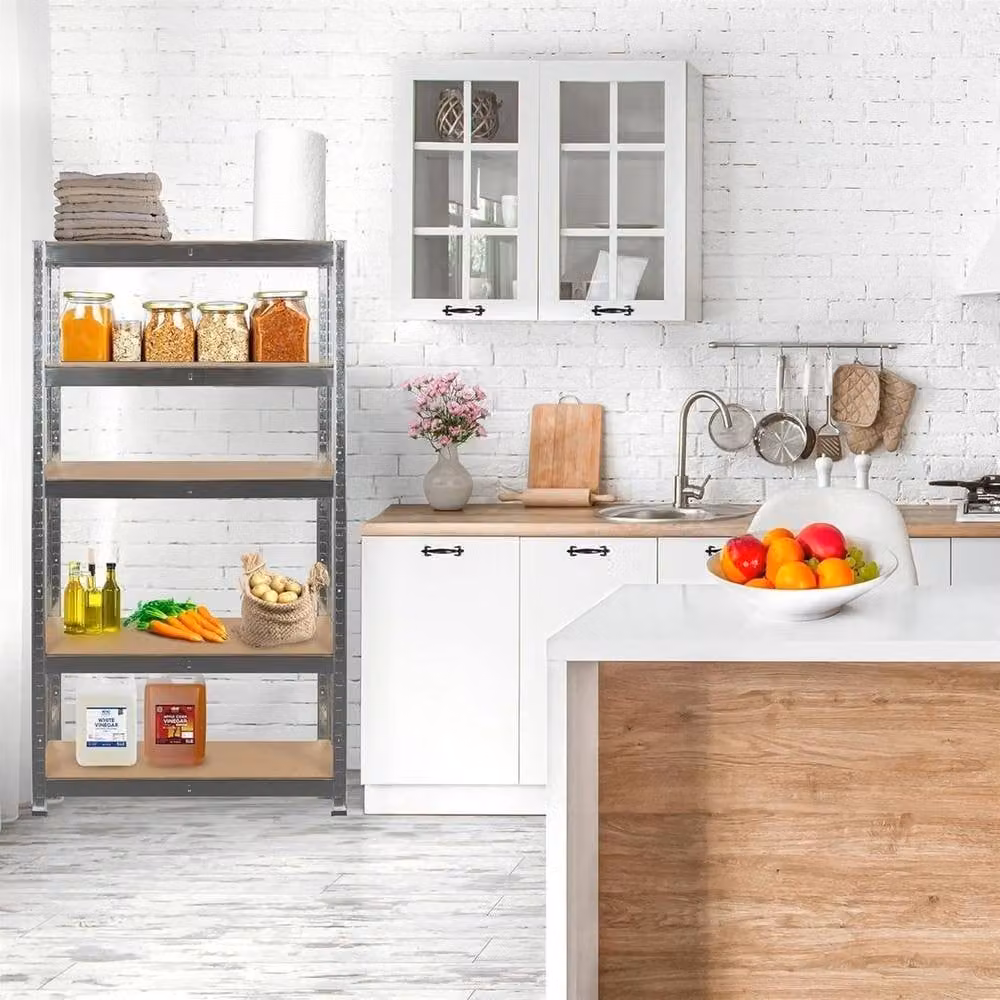 FORGEVIO 5-Tier Heavy Duty Industrial Garage Shelving Unit in Silver with Adjustable MDF Shelves – 3