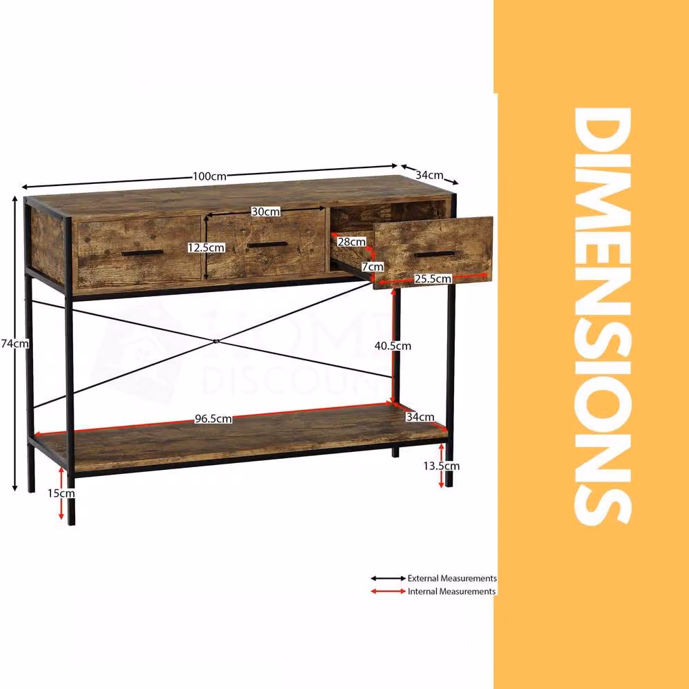 Pirlo Plush 3 Drawer Industrial Console Table in Brown – 3
