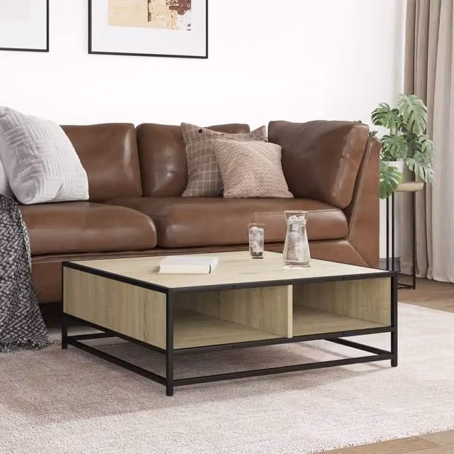 Berkfield Home Sonoma Oak Coffee Table in Light Tan, W/D/H: 80 x 80 x 30 cm