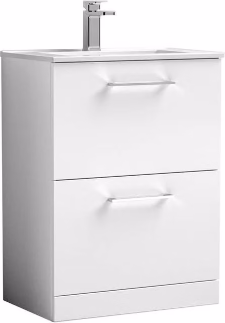 Balterley White 2 Soft Close Drawer Floor Vanity Unit with Vitreous China Basin, Width: 44 cm