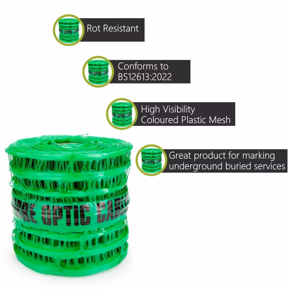 Pegdev Detectable Mesh Fibre Optic Cable Marker, Bright Green, W/D/H: 20 cm x 1 m – 2