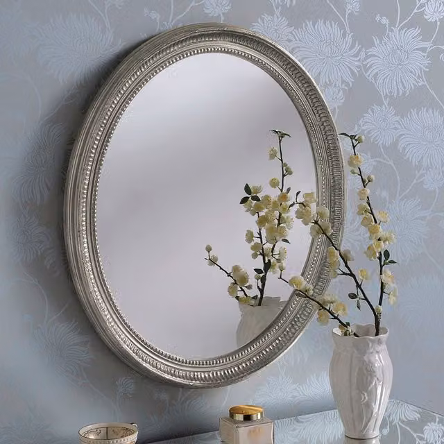 Yearn Ribbed Oval Wall Mirror in Silver