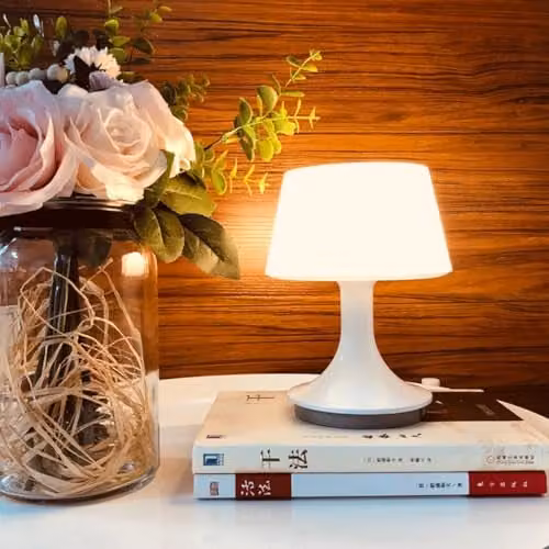 mysmartbuy White Portable Table Lamp with Remote Control and Timer, USB Rechargeable Cordless Round Light, H17.5 x W13.5 cm