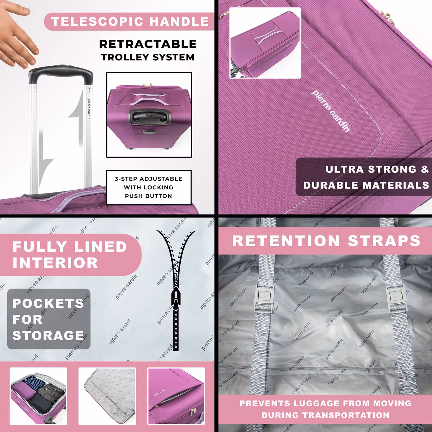 Pierre Cardin Purple Soft Shell Lightweight Wheeled Hold Suitcase, Medium, W/D/H: 65 x 42 x 25 cm – 2