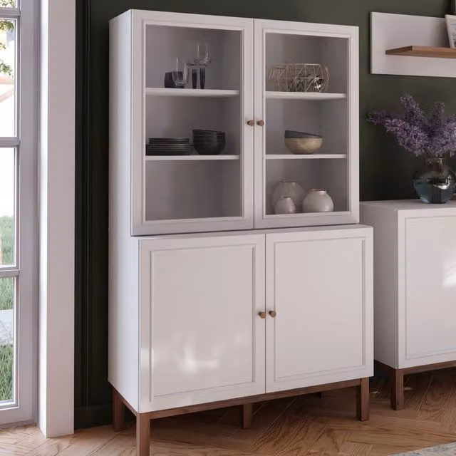 Furniture To Go Wensley Modern Display Cabinet in Light Grey with Glass Doors and Internal Shelves
