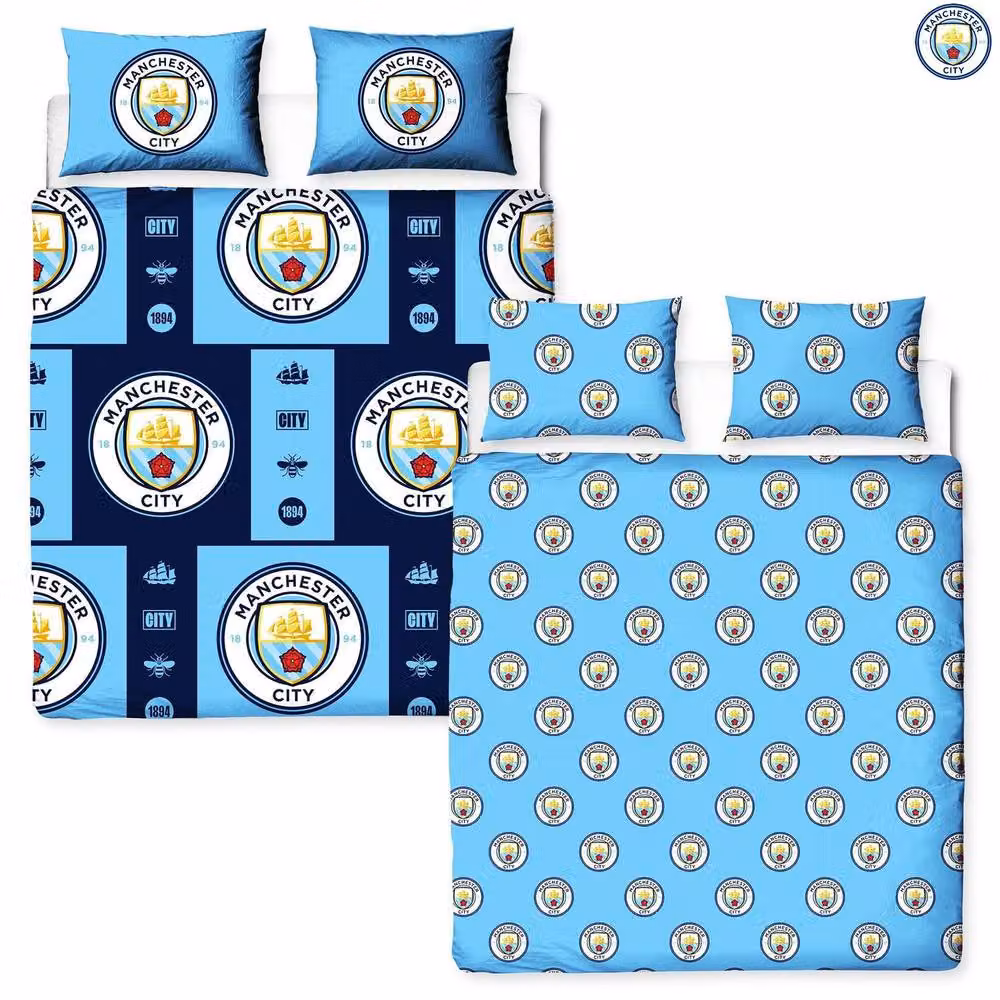 Manchester City FC Reversible Blue and Multicolour Duvet Cover and Pillowcase Set, W/D/H: 200 x 200 cm – 3