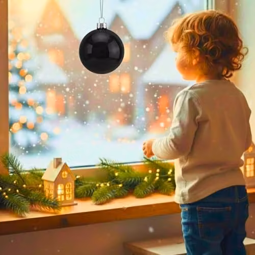 Shatchi Black Round Plastic Christmas Bauble Hanging Ornament, 20 cm – 8