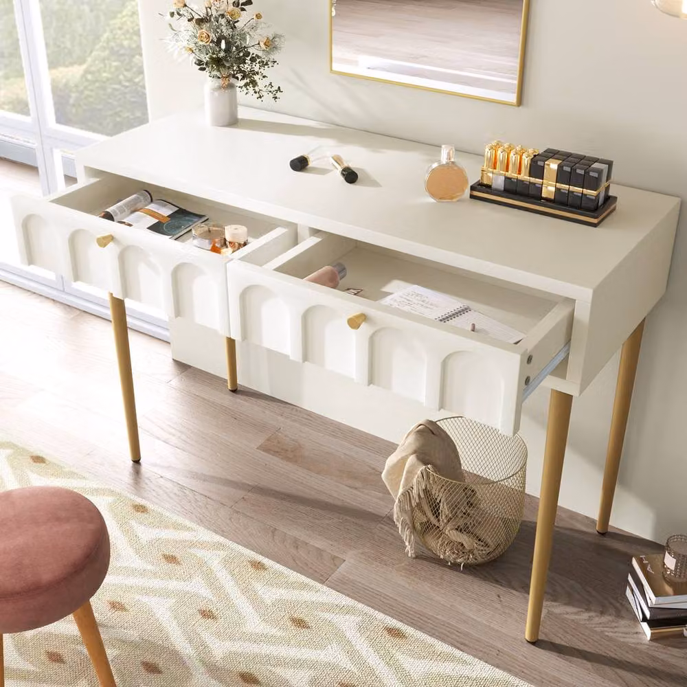 Rolipo White 2 Drawer Dressing Table W: 100 cm, H: 76.5 cm – 4